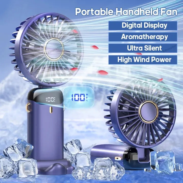 Rechargeable Portable Fan with LED Digital Display 5 Speed Levels, Foldable Design & USB Charging