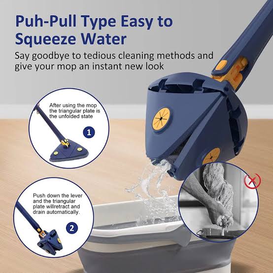 Triangle Floor Mop with Water Spray – Rotating Microfiber Mop with Replaceable Pads for Easy Cleaning