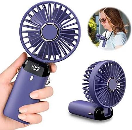 Rechargeable Portable Fan with LED Digital Display 5 Speed Levels, Foldable Design & USB Charging